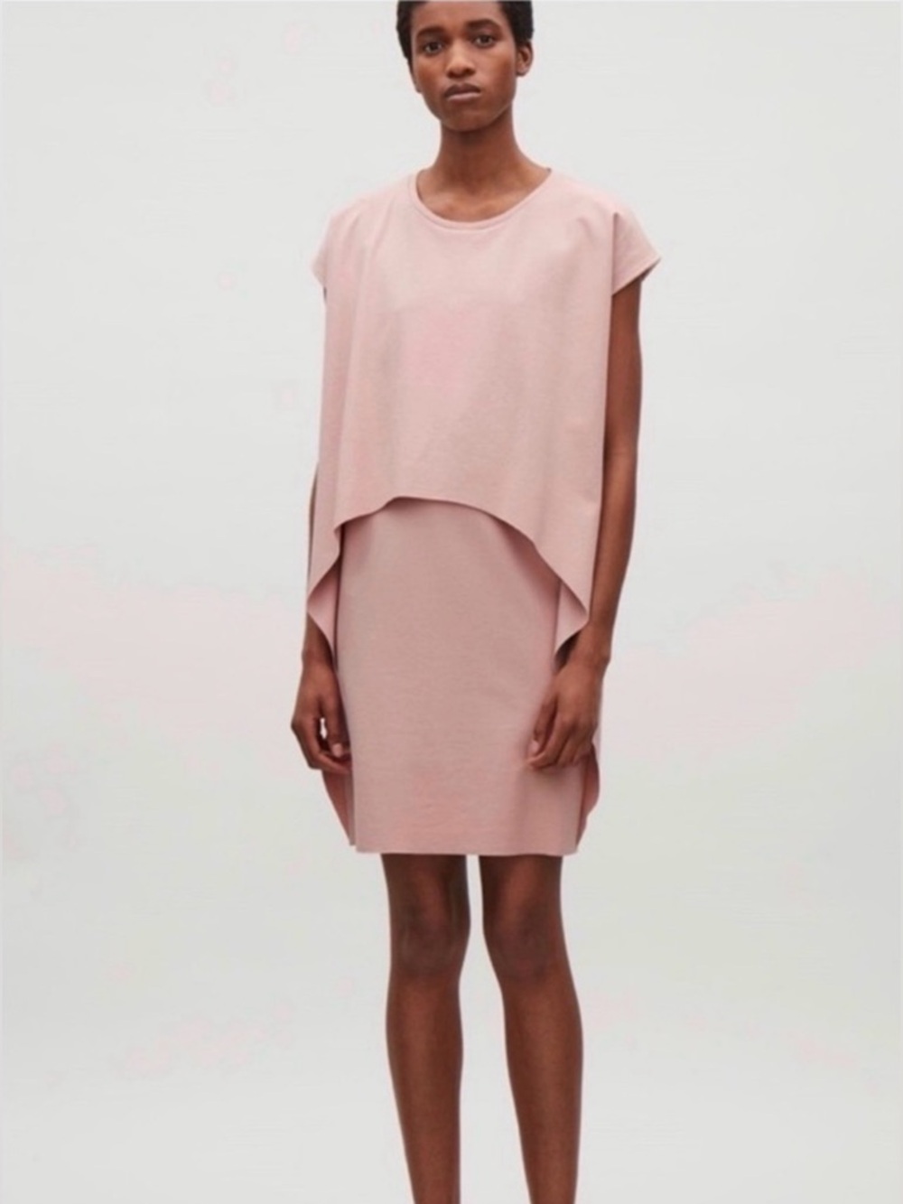 COS Cap Sleeve Tunic Dress Dusty Pink Size Small Minimalist Raw Hem Summer Chic